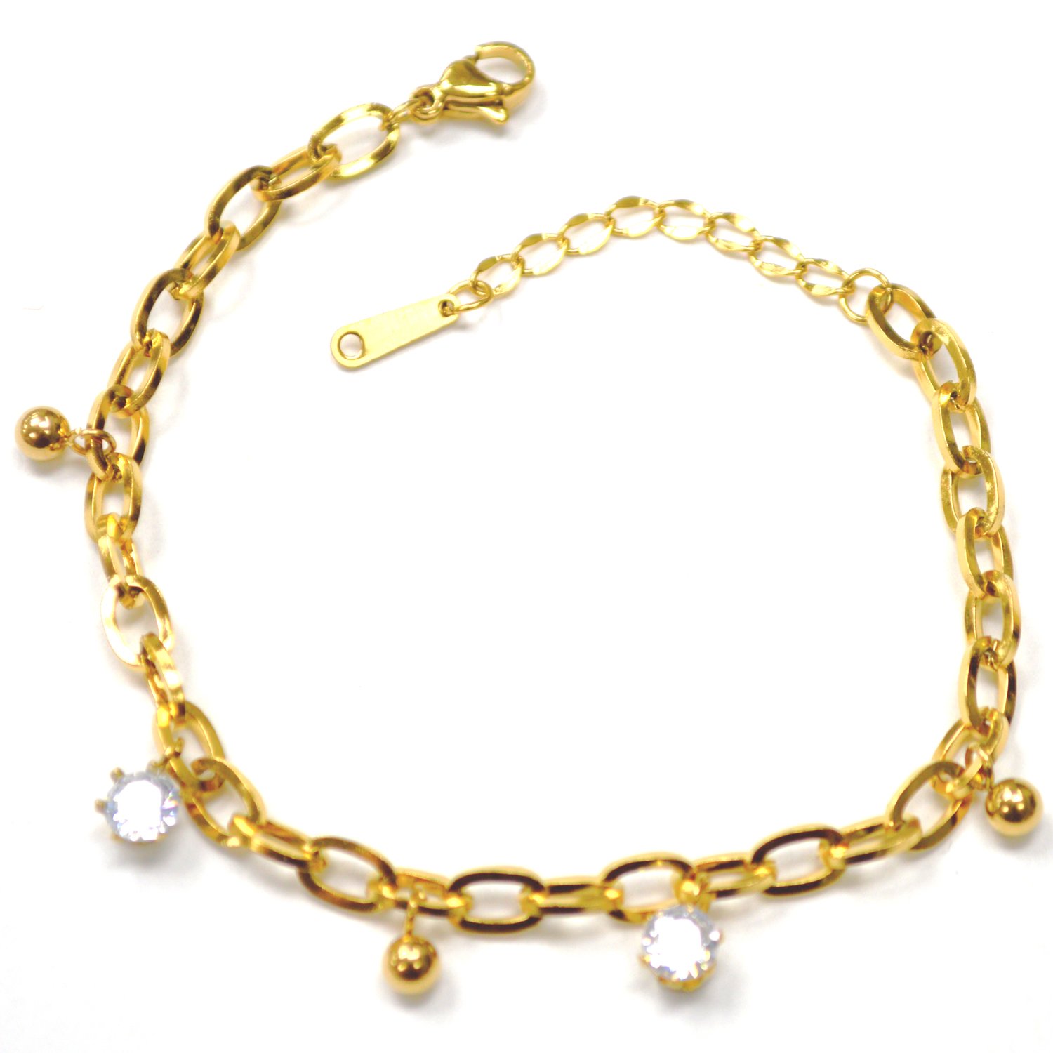 Dangling Stone-Ball Gold Plated Bracelet 84-1922G