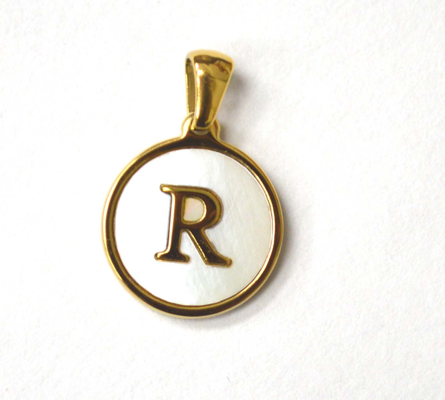 R Initial Gold IP Plated in Mother of Pearl Pendant 86-2479-R