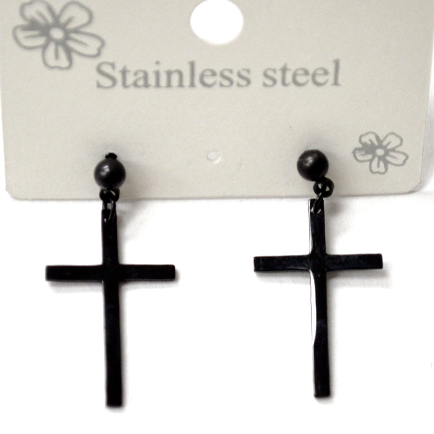 Cross Dangling Black Plated Post Earrings  83-759B