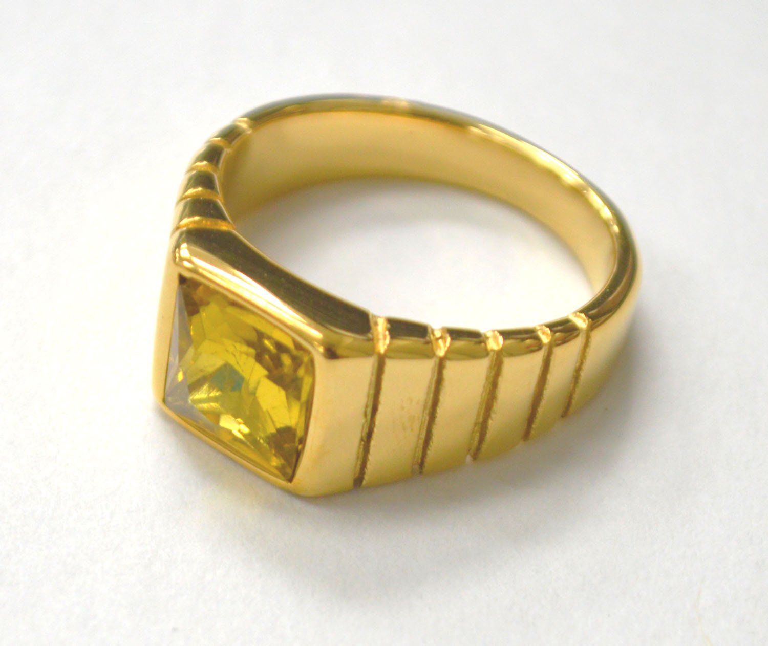 Yellow CZ Stone Gold IP Plated Ring 81-1608G-Yellow
