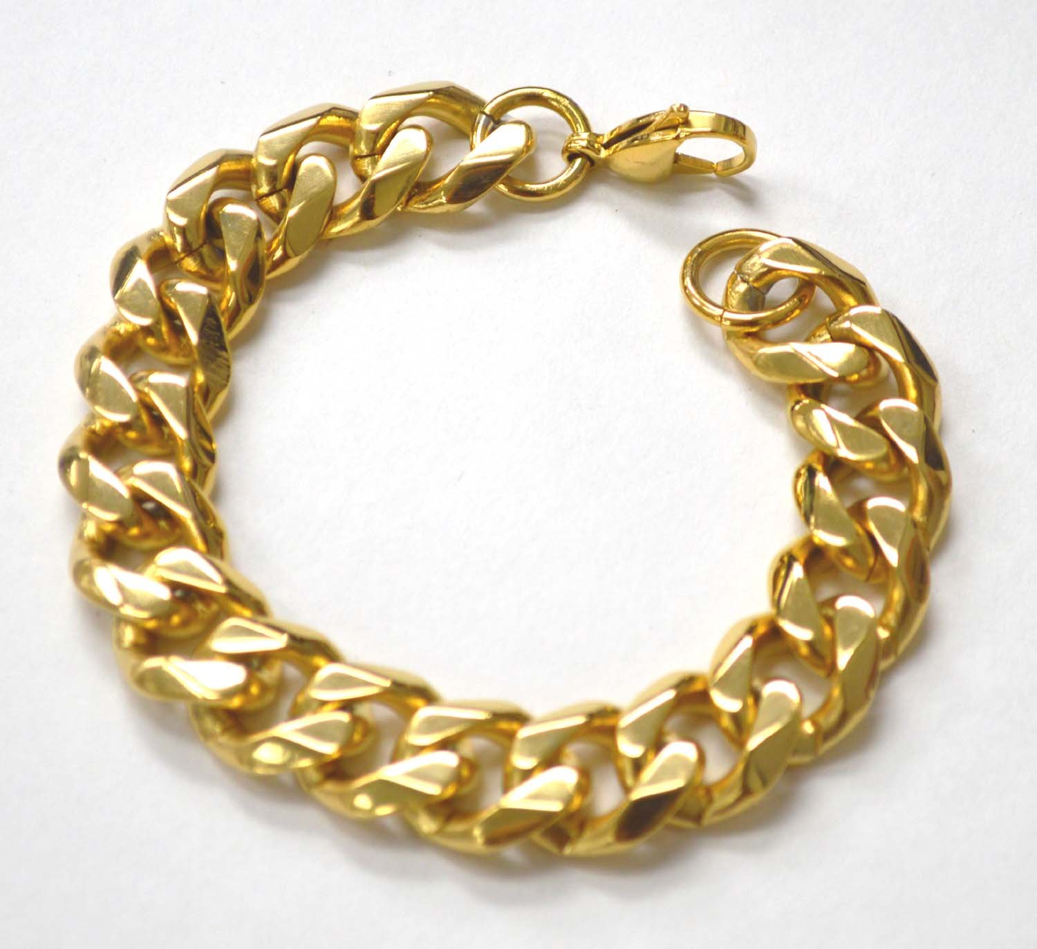 15mm Gold Plated  Miami Cuban Bracelet 84-239G-Mia-15