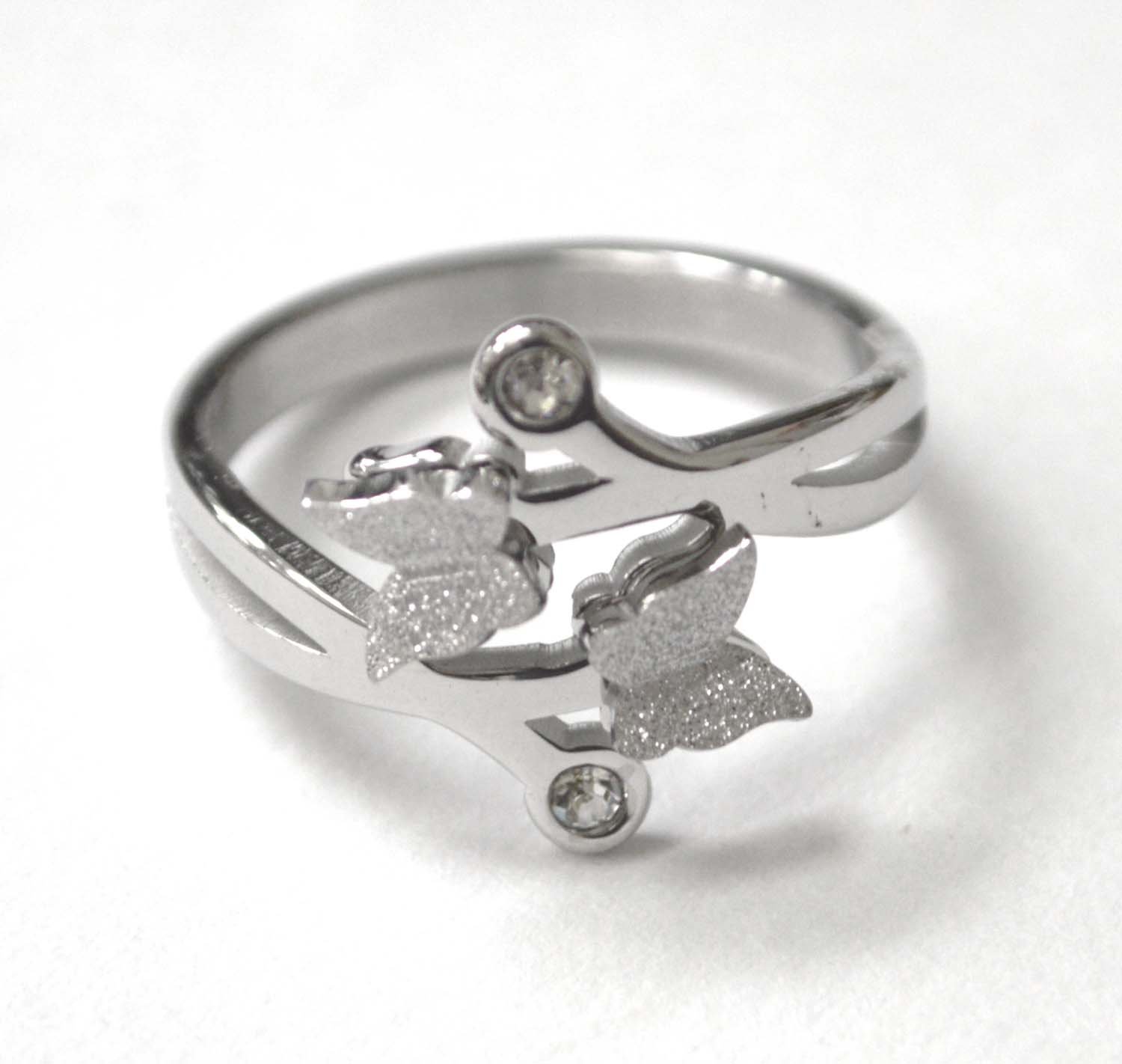 Butterfly with Stones Stainless Steel Ring 81-1534S