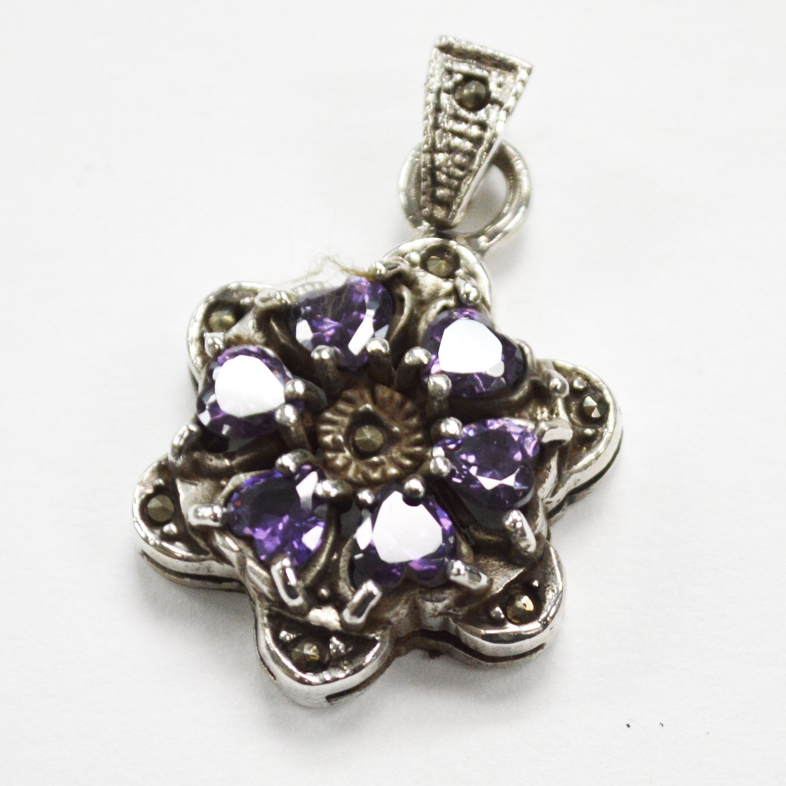 CZ Stone Marcasites Pendant Sterling Silver 562008