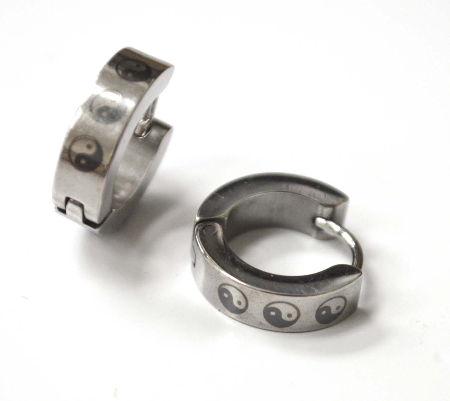 Ying and Yang Stainless Steel Huggies Earring 83-366S