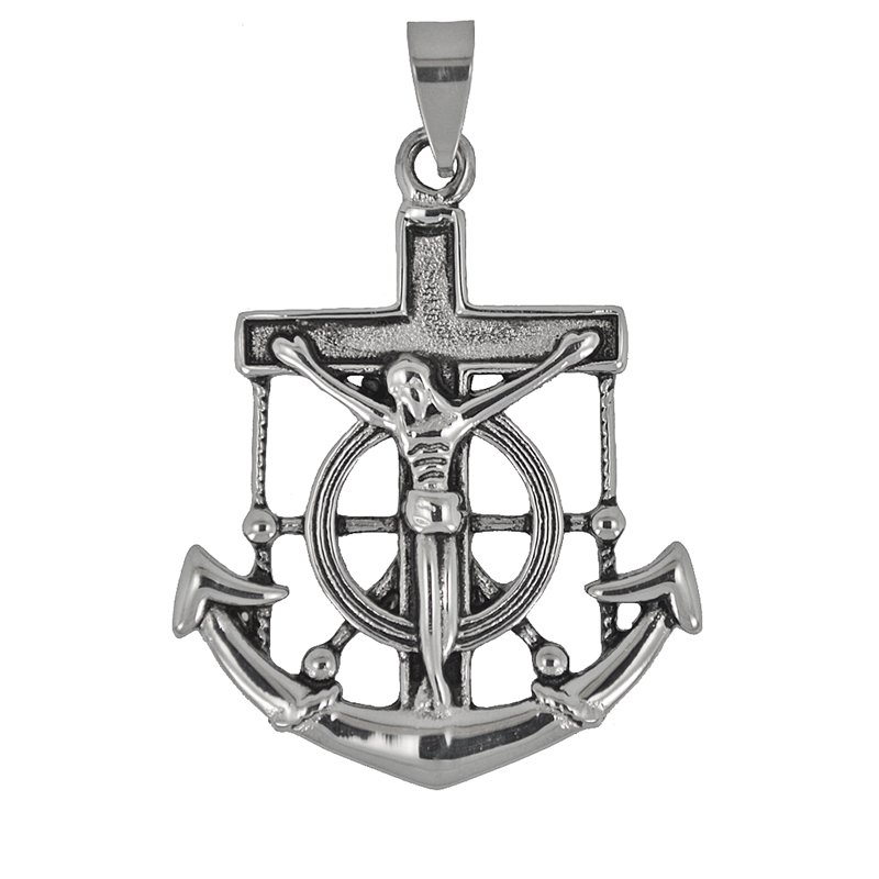 Crucifix with Anchor Stainless Steel Pendant (34x41mm)