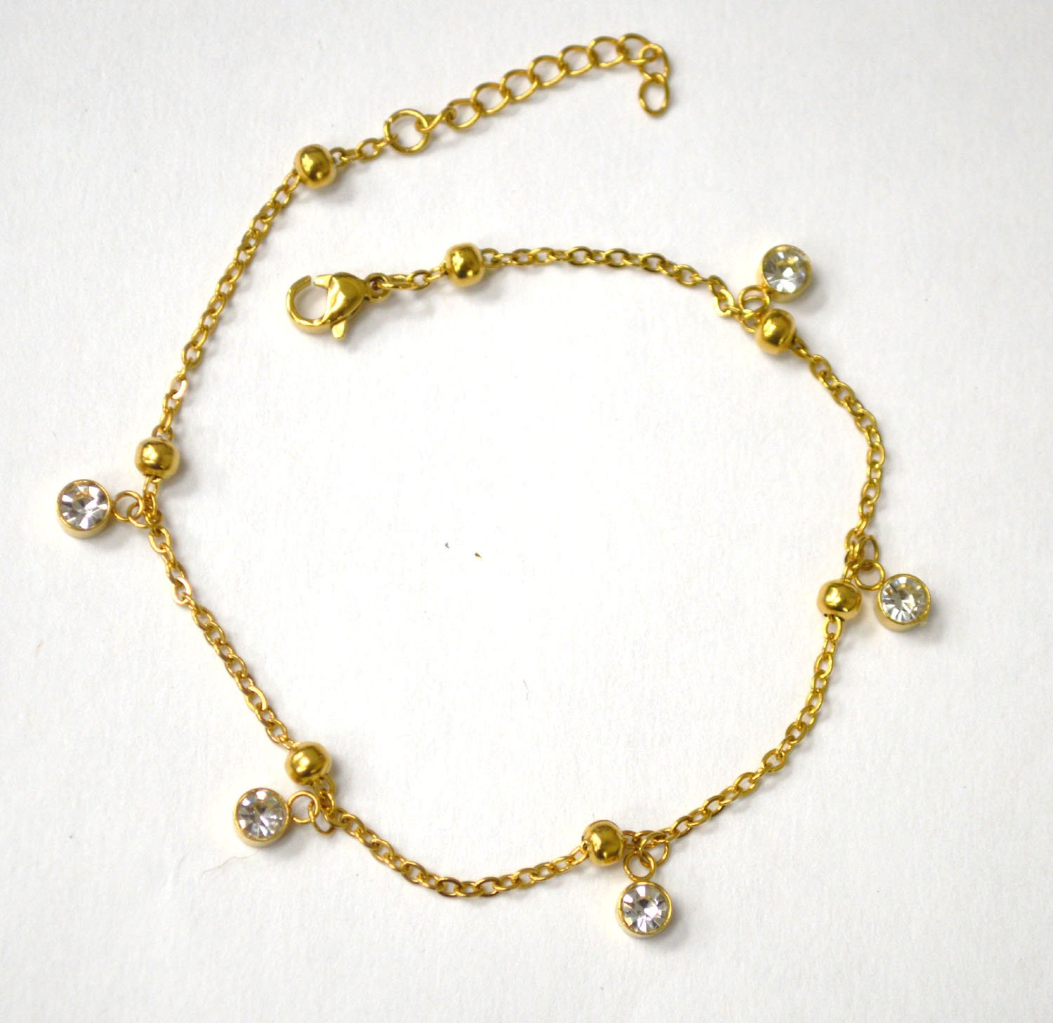 Crystal Bead Gold Plated Anklet 82-255G