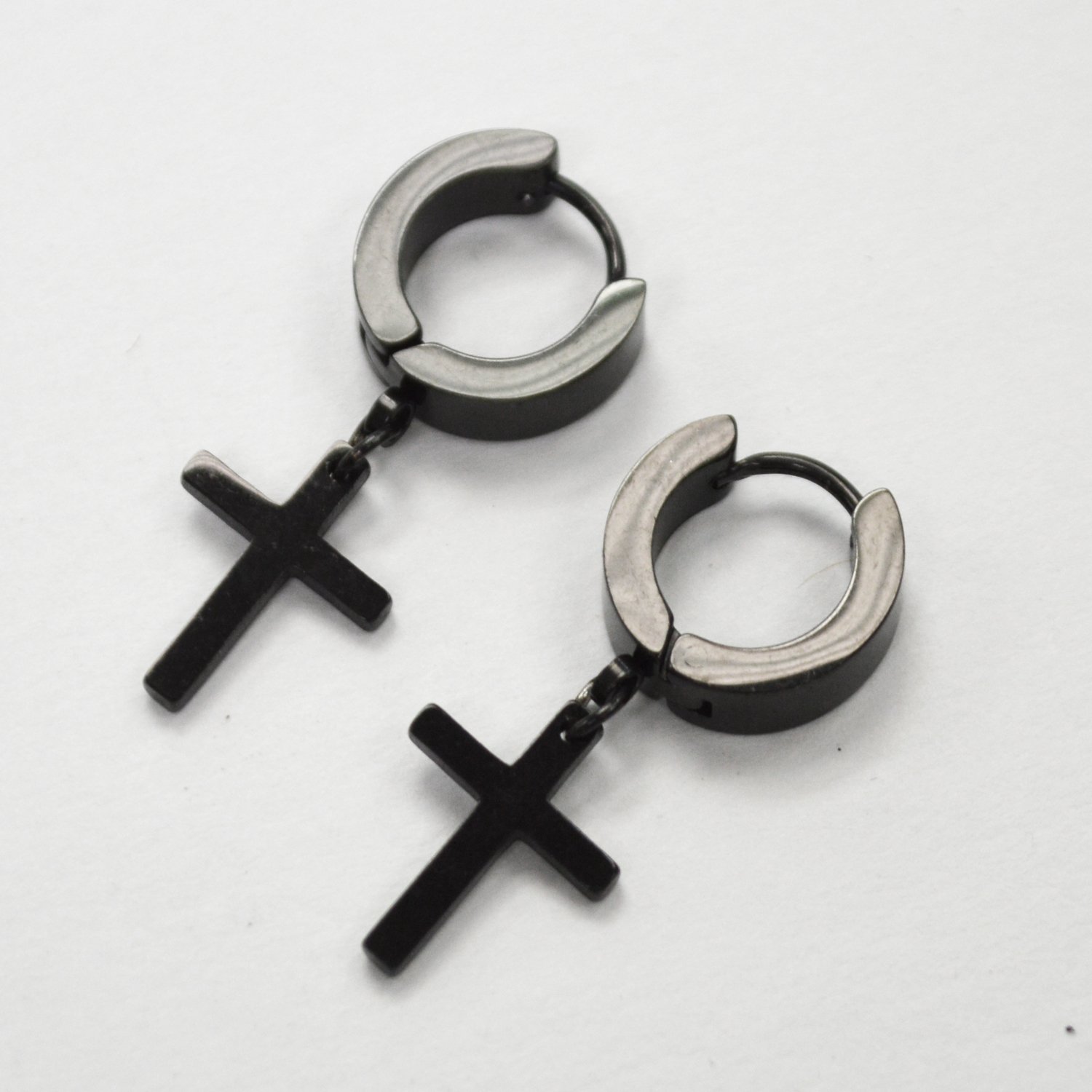 Dangling Cross Huggies Black Plated 83-626B-11