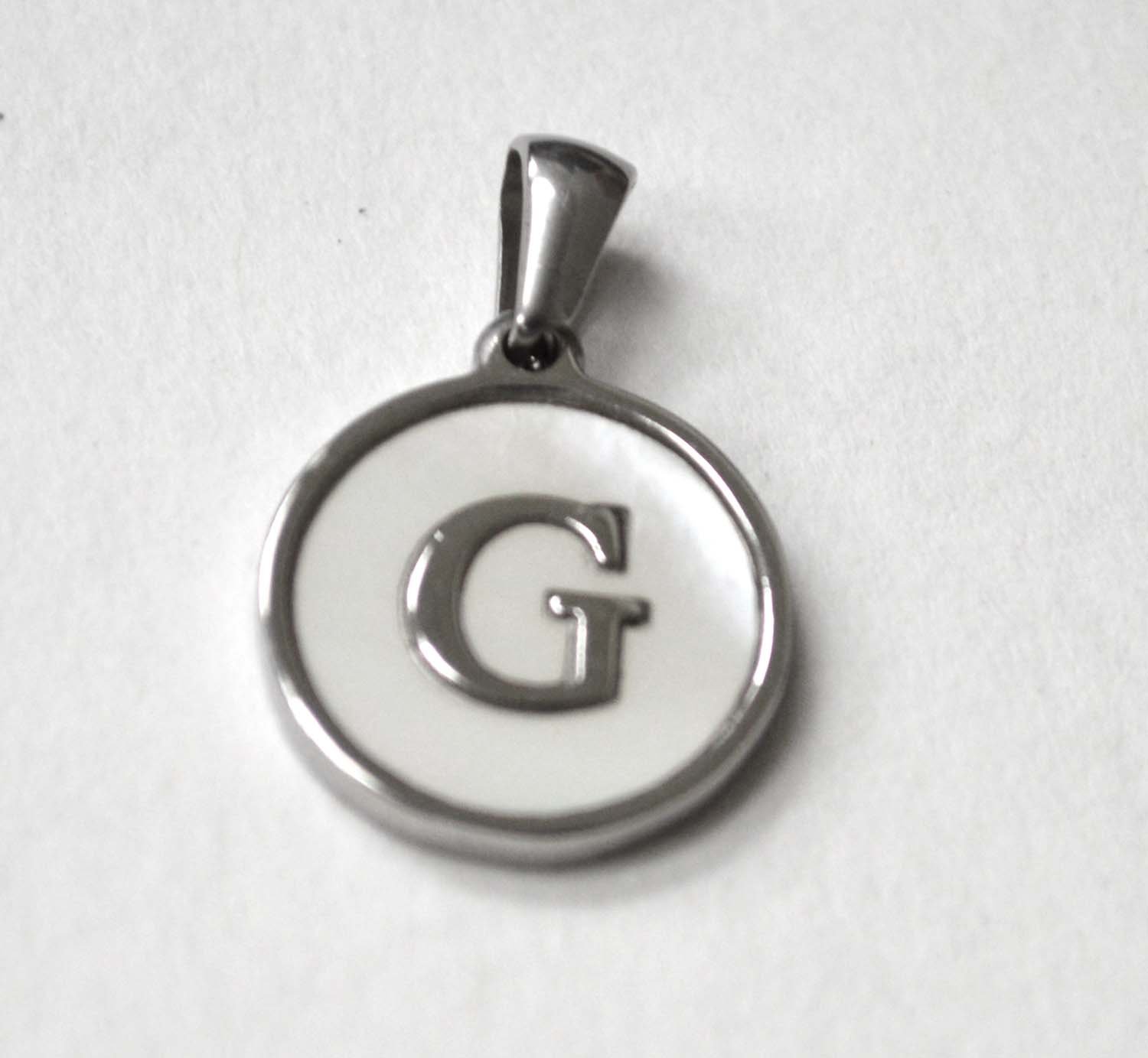 G Initial Stainless Steel in Mother of Pearl Pendant 86-2479S-G