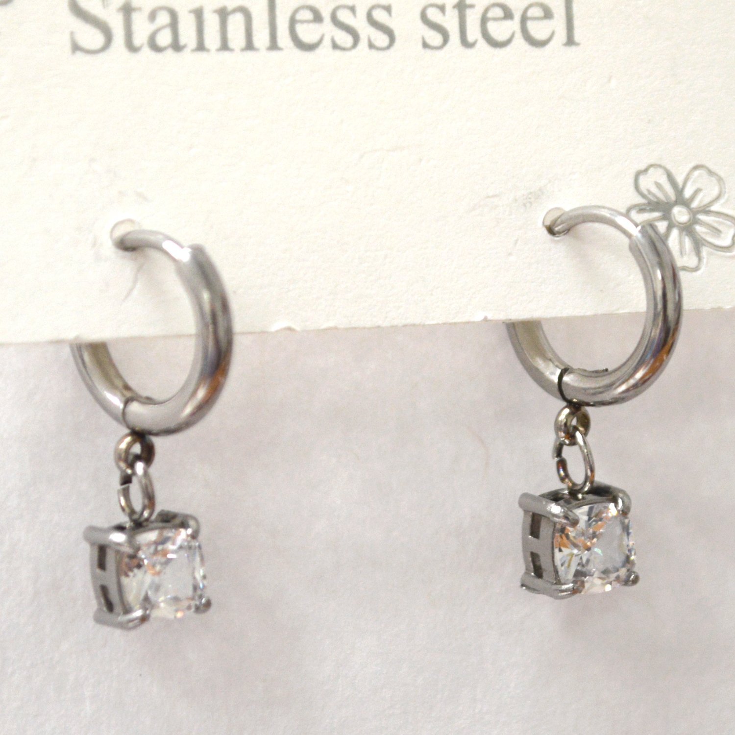 Dangling CZ Hoops Stainless Steel 83-943-5 Sq