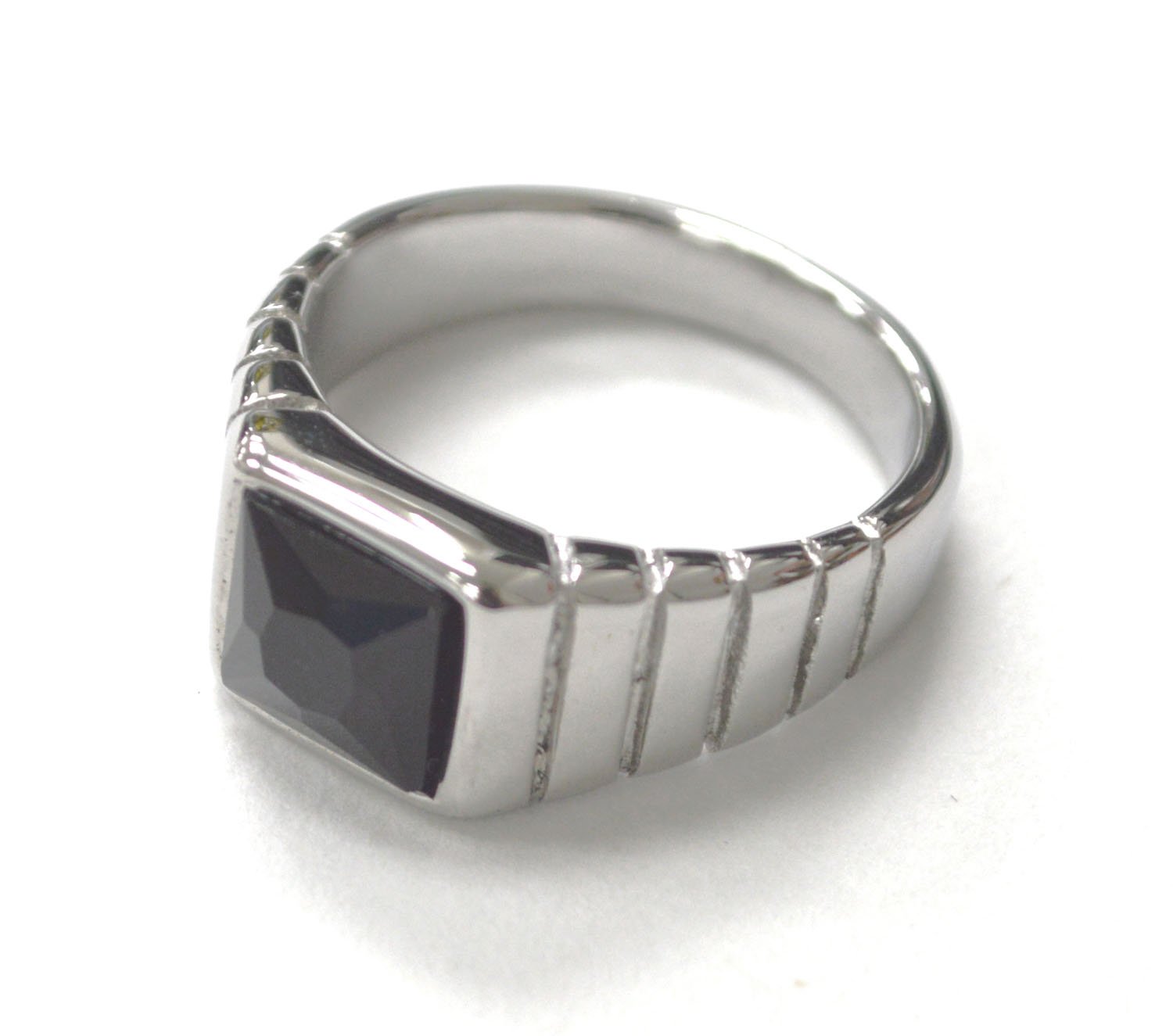 Black CZ Stone Stainless Steel Ring 81-1608S-Blk
