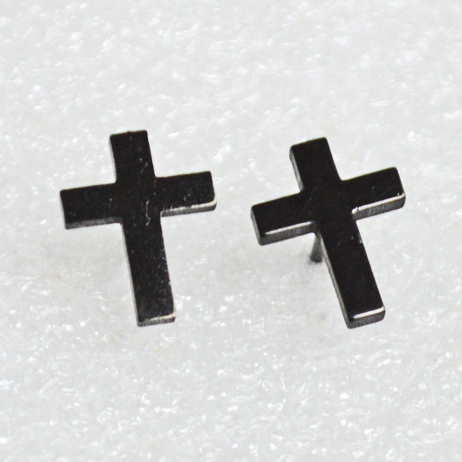 Plain Cross Black Plated  Stud Earrings 83-772B