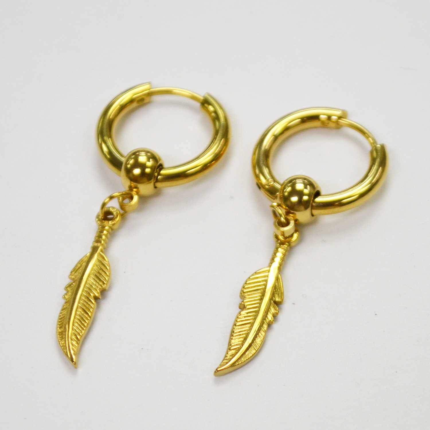 Hoops Earring with Feather Gold IP Plated 83-769G