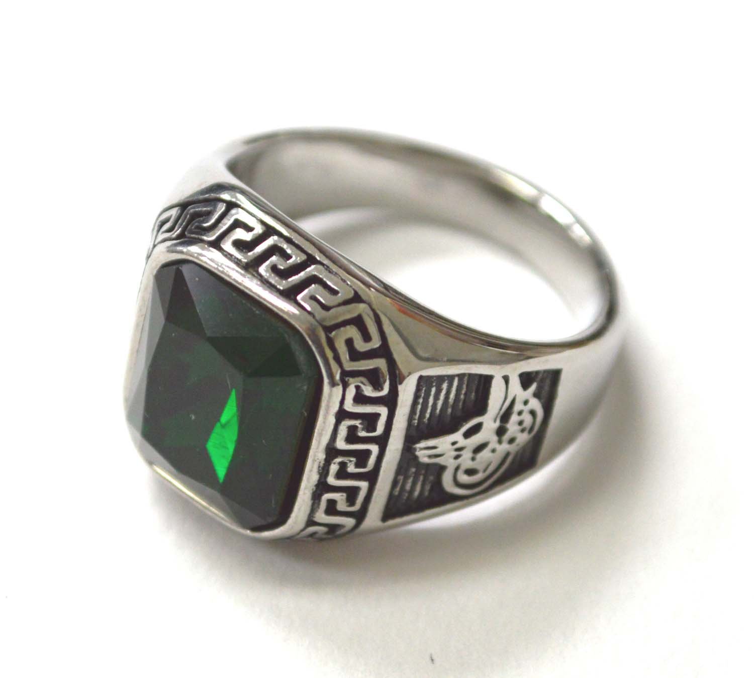Green Stone Stainless Steel Ring 81-1468S-Green
