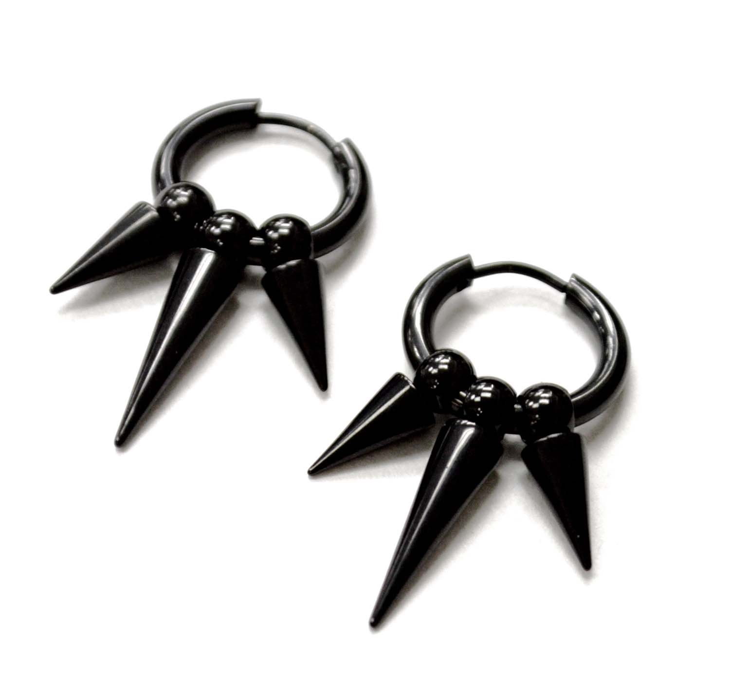 Hoops Earring with Spikes Black Plated Earrings 83-857B