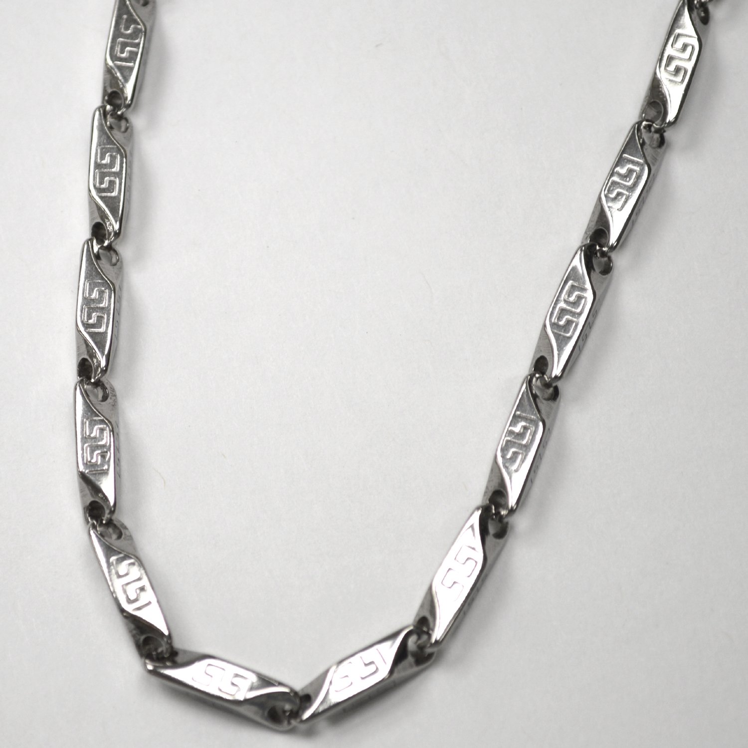 4mm Greek Key Block Stainless Steel Necklace 85-205S-4