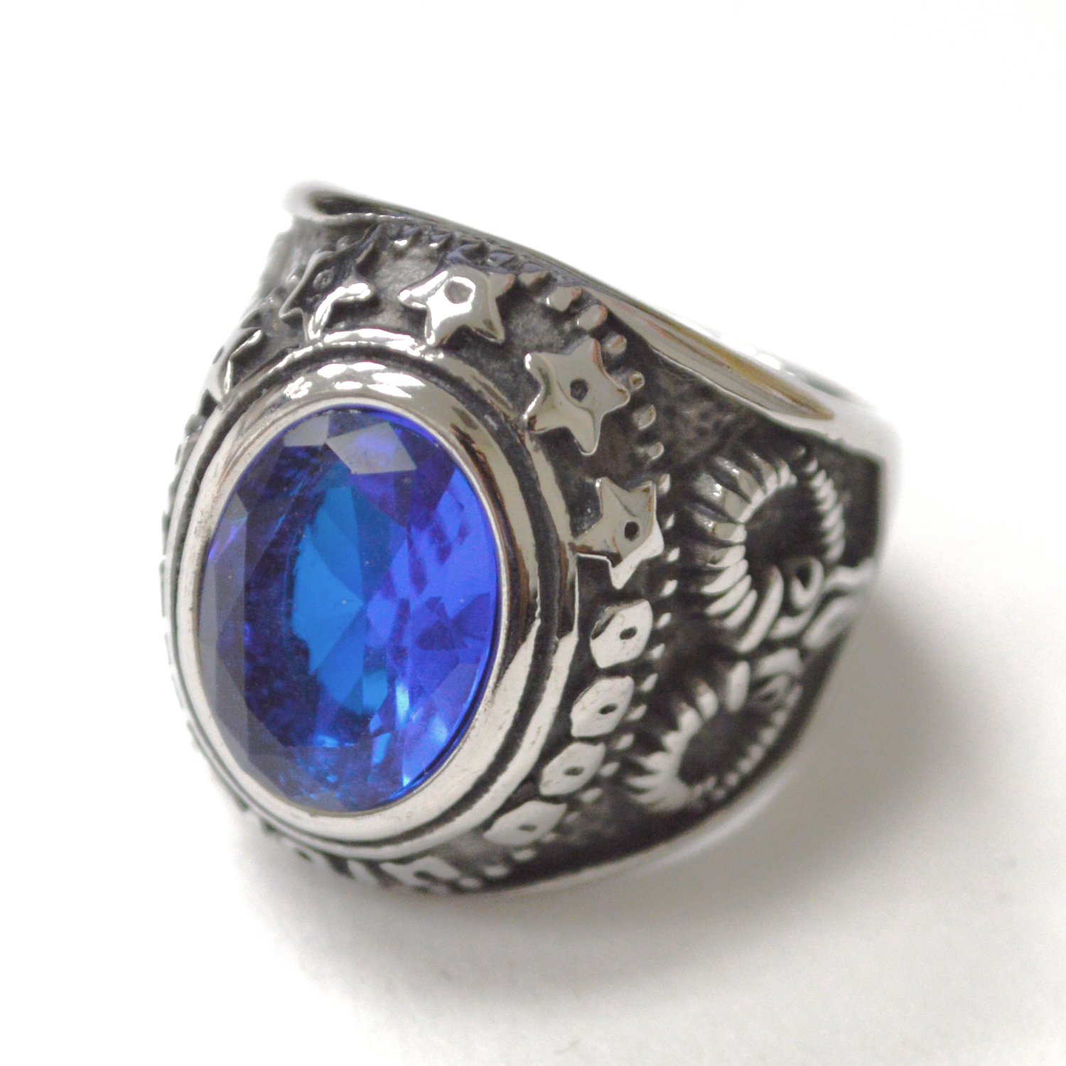 Blue Stone Stainless Steel Ring 81-1219S-Blue