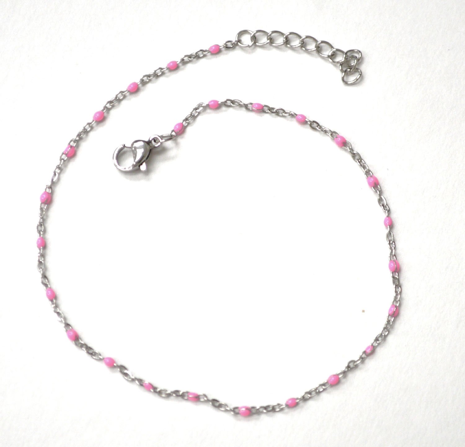 Beaded Stainless Steel Anklet 82-256S Pink (5/Pkg)