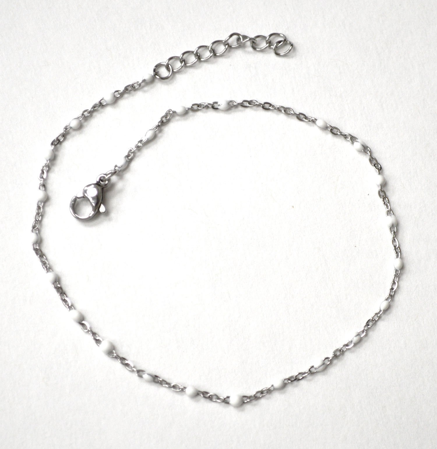 Beaded Stainless Steel Anklet 82-256S White (5/Pkg)