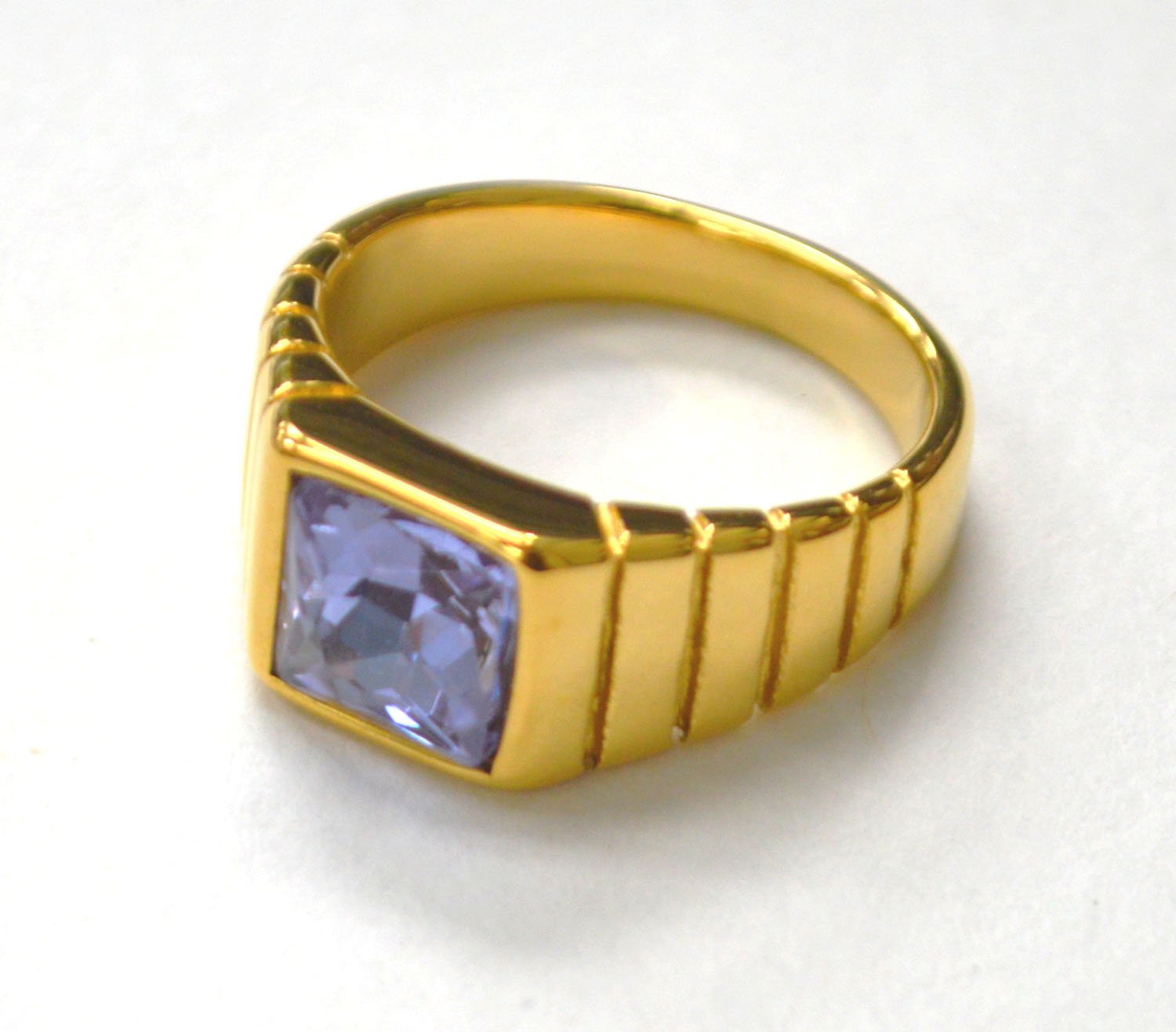 Purple CZ Stone Gold IP Plated Ring 81-1608G-Purple