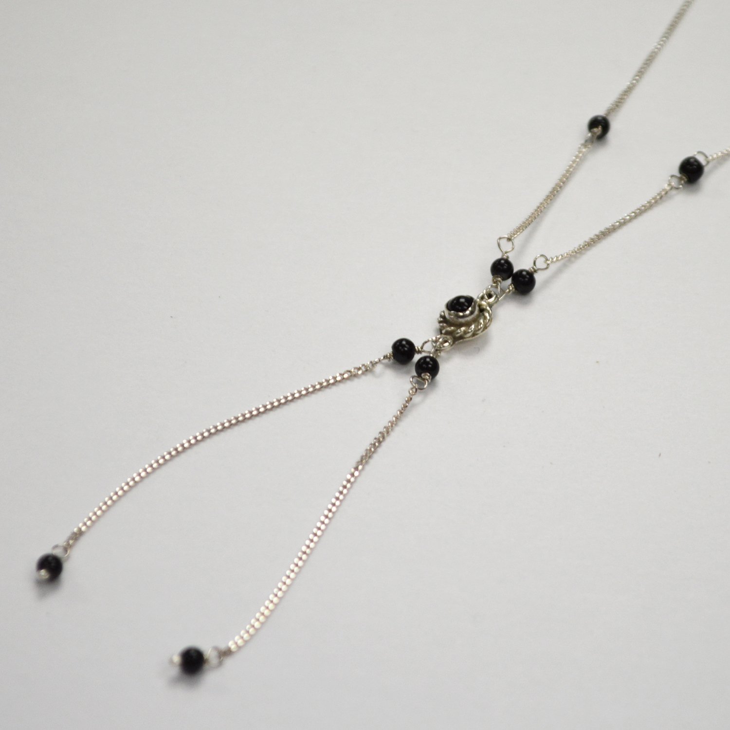 Black Onyx Bead Necklace Sterling Silver 55-1016