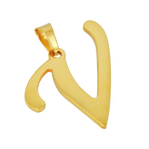 V Initial Gold IP Plated Pendant