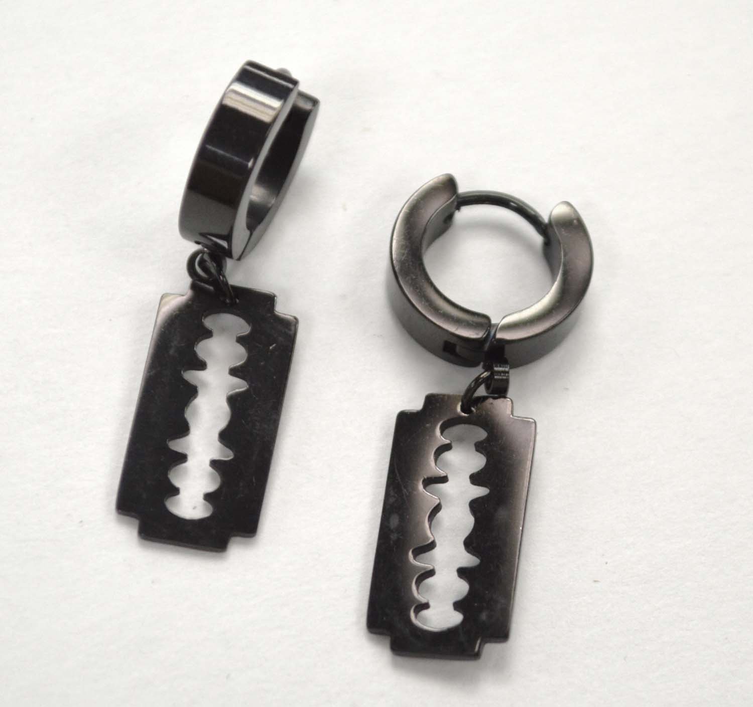 Blade Black Plated Huggies Earring 83-796B