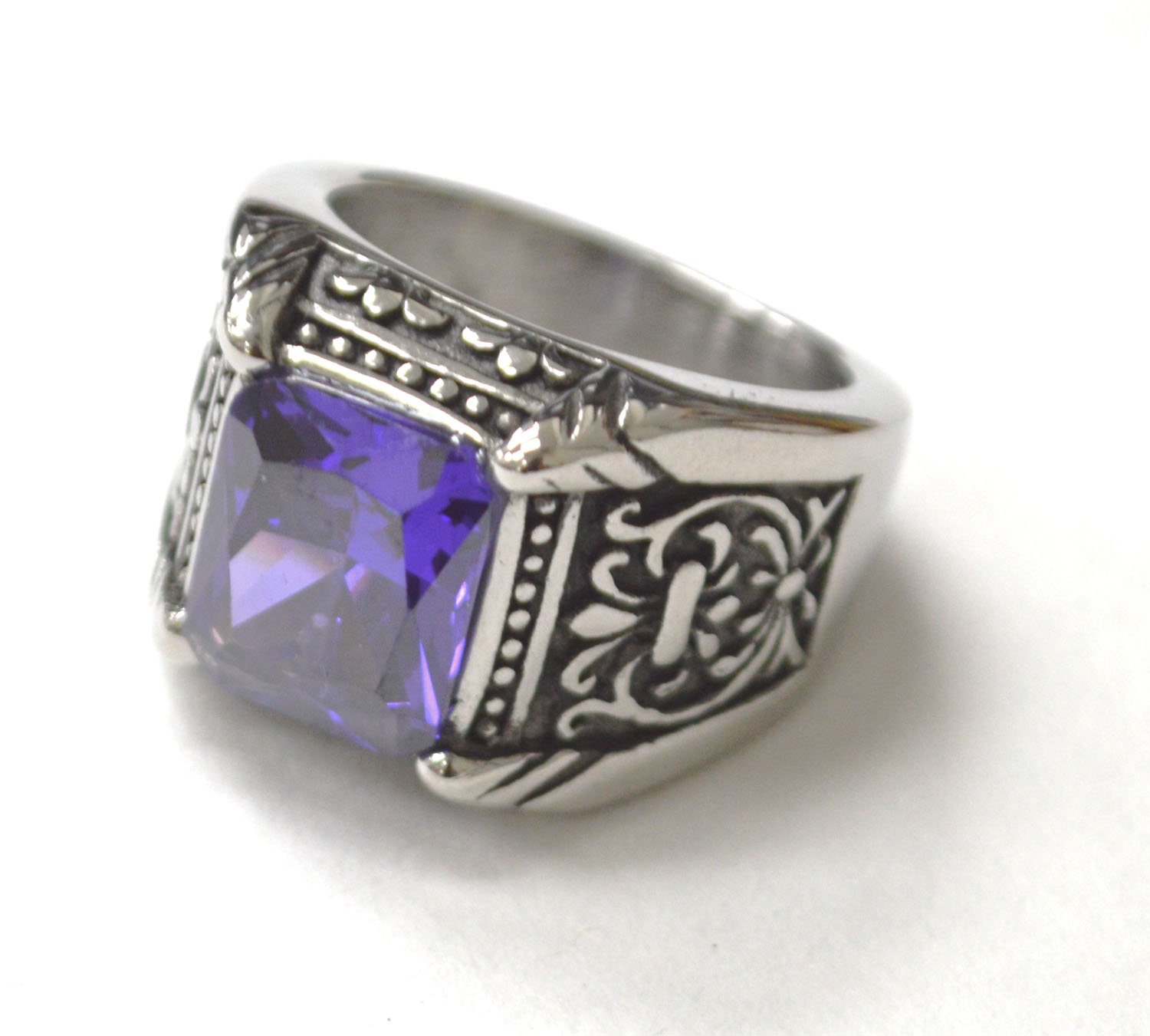 Purple Stone Stainless Steel Ring 81-1623 Purple