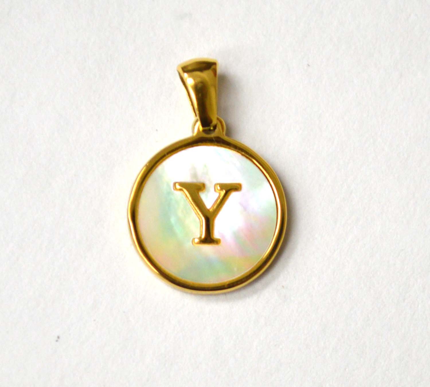 Y Initial Gold IP Plated in Mother of Pearl Pendant 86-2479-Y