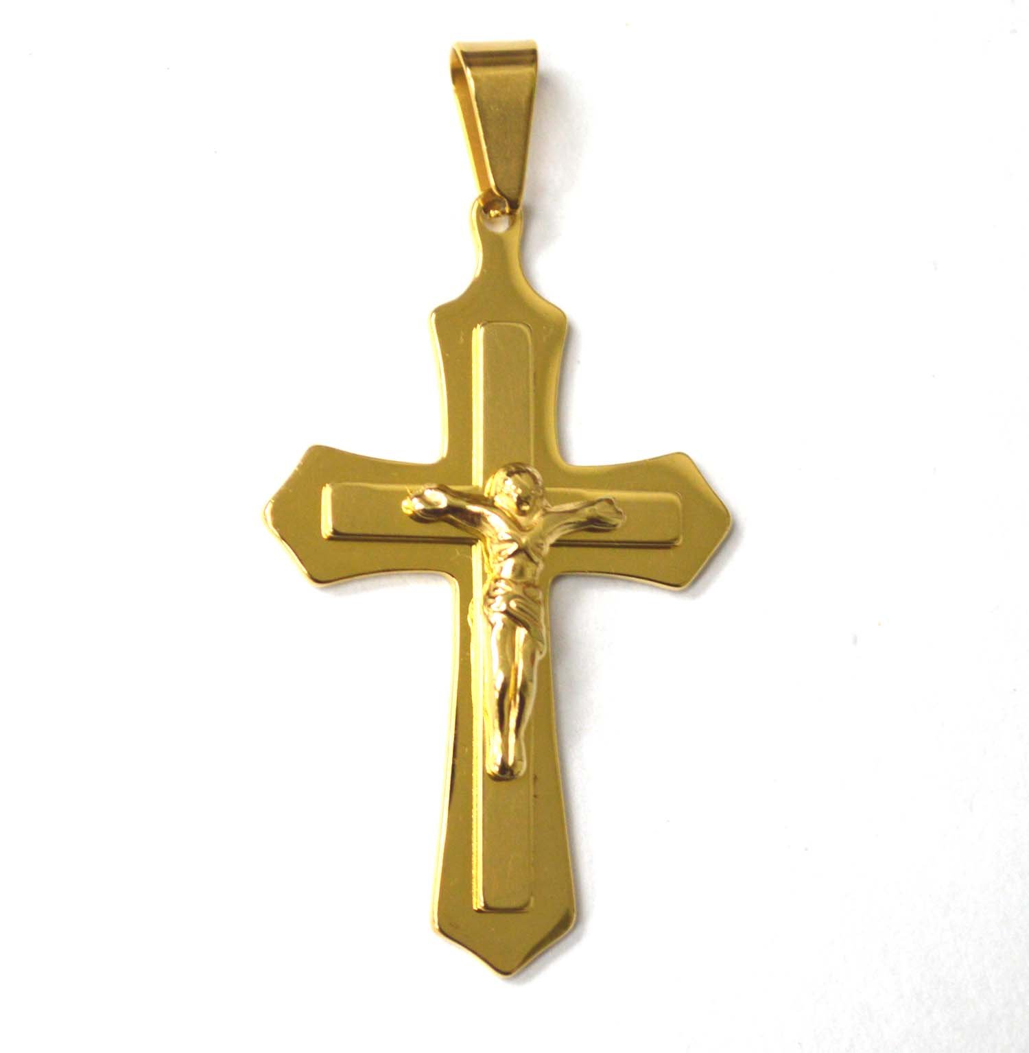 Crucifix Cross Gold IP Plated Pendant 86-2541G