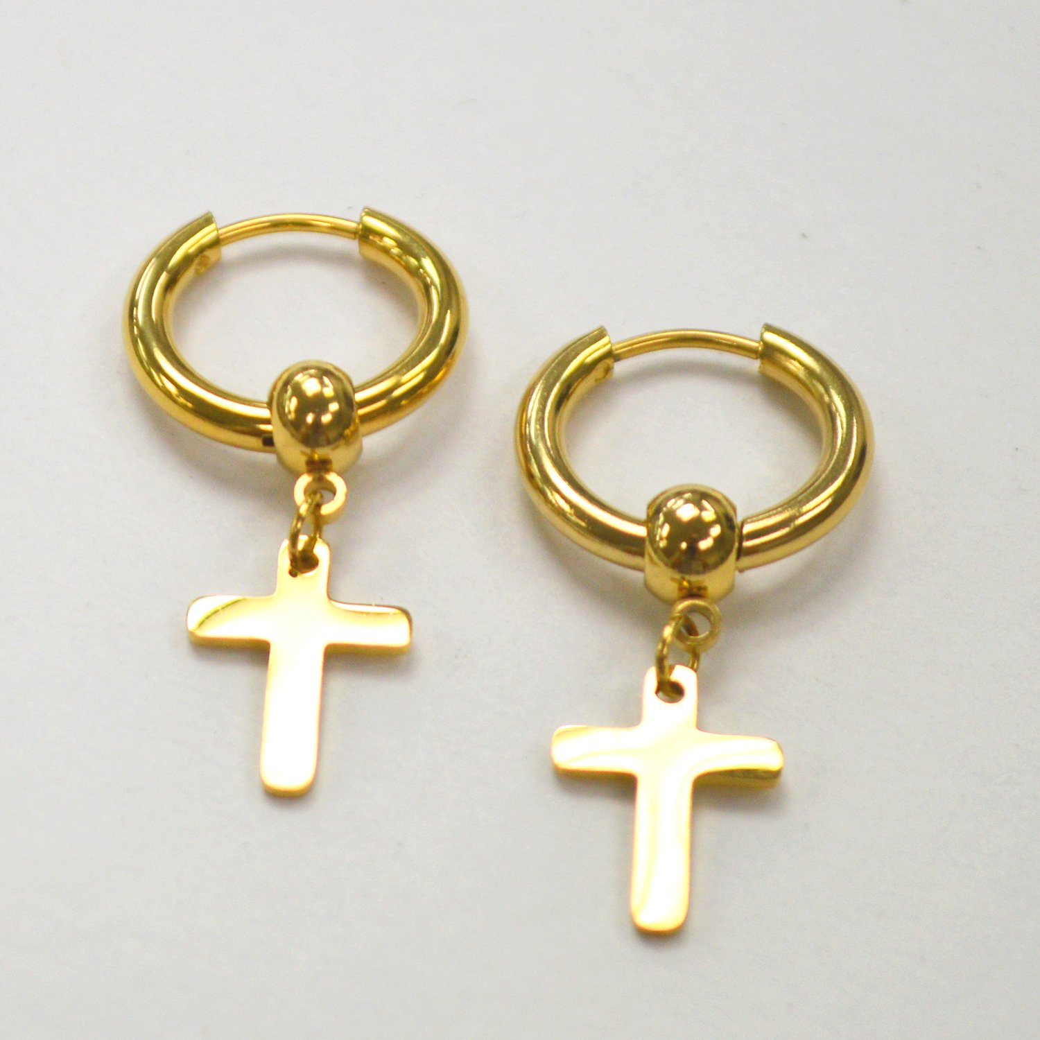 Hoops Earring with Dangling Cross Gold Plated 83-768G