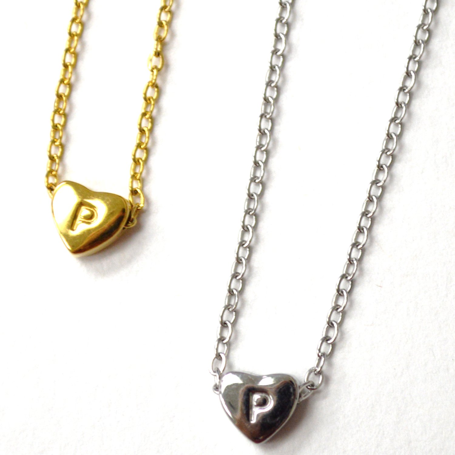 P Heart Initial Stainless Steel Necklace 85-1028-P