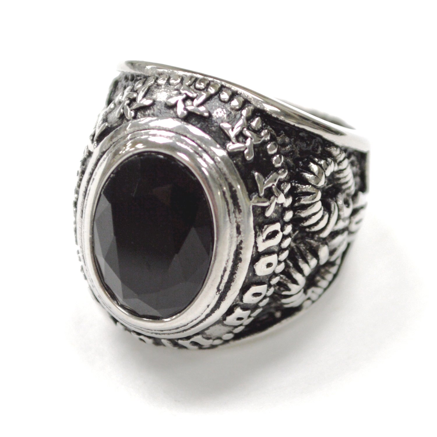 Black Stone Stainless Steel Ring 81-1219S-Black