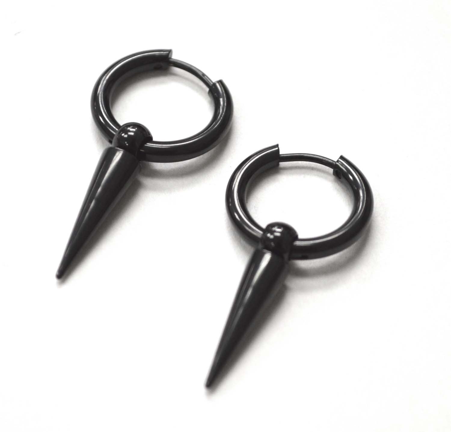 Hoops Earring with Spike Black Plated Earrings 83-854B