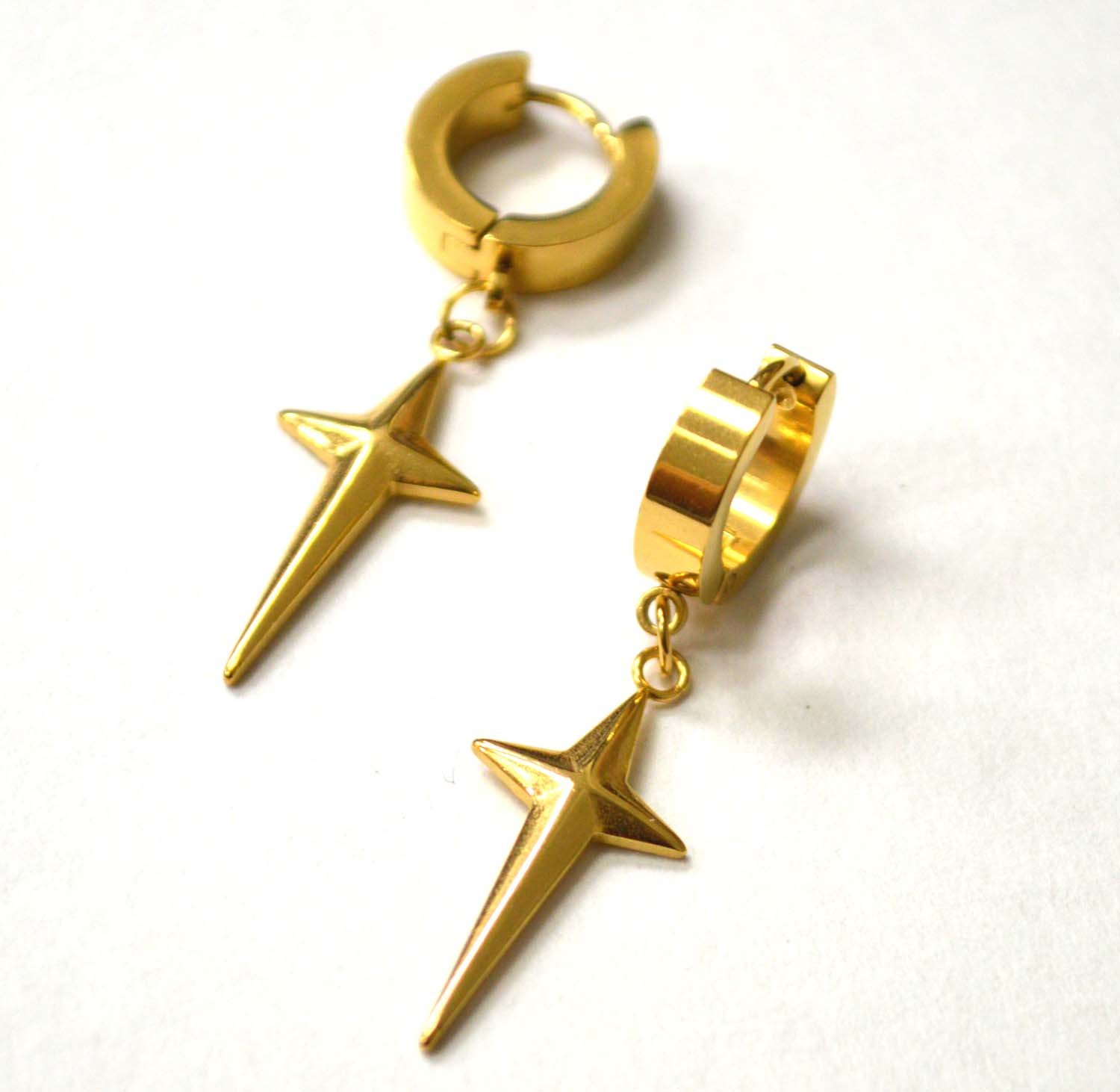 Cross Dangling Gold Plated Huggies Earring 83-825G