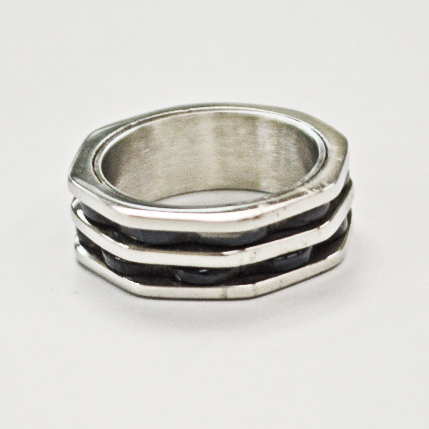 2 Line Black Stainless Steel Ring (8mm) 81-1284B