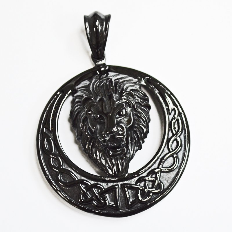 Lion Head Pendant Black Plated Stainless Steel 86-1231B