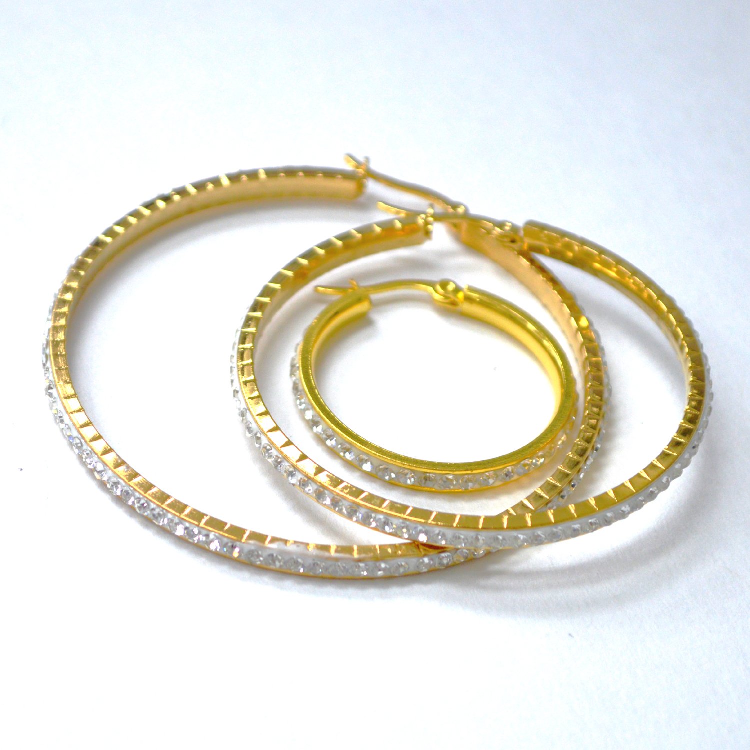 Hoops with Stones Gold IP Plated 83-1030G