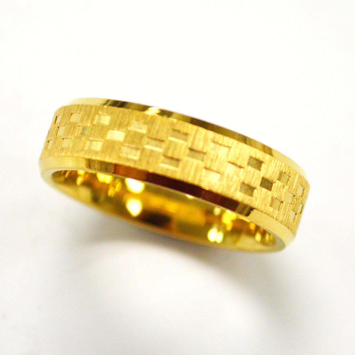 Checkered Design Gold IP Plated Ring 81-1341G