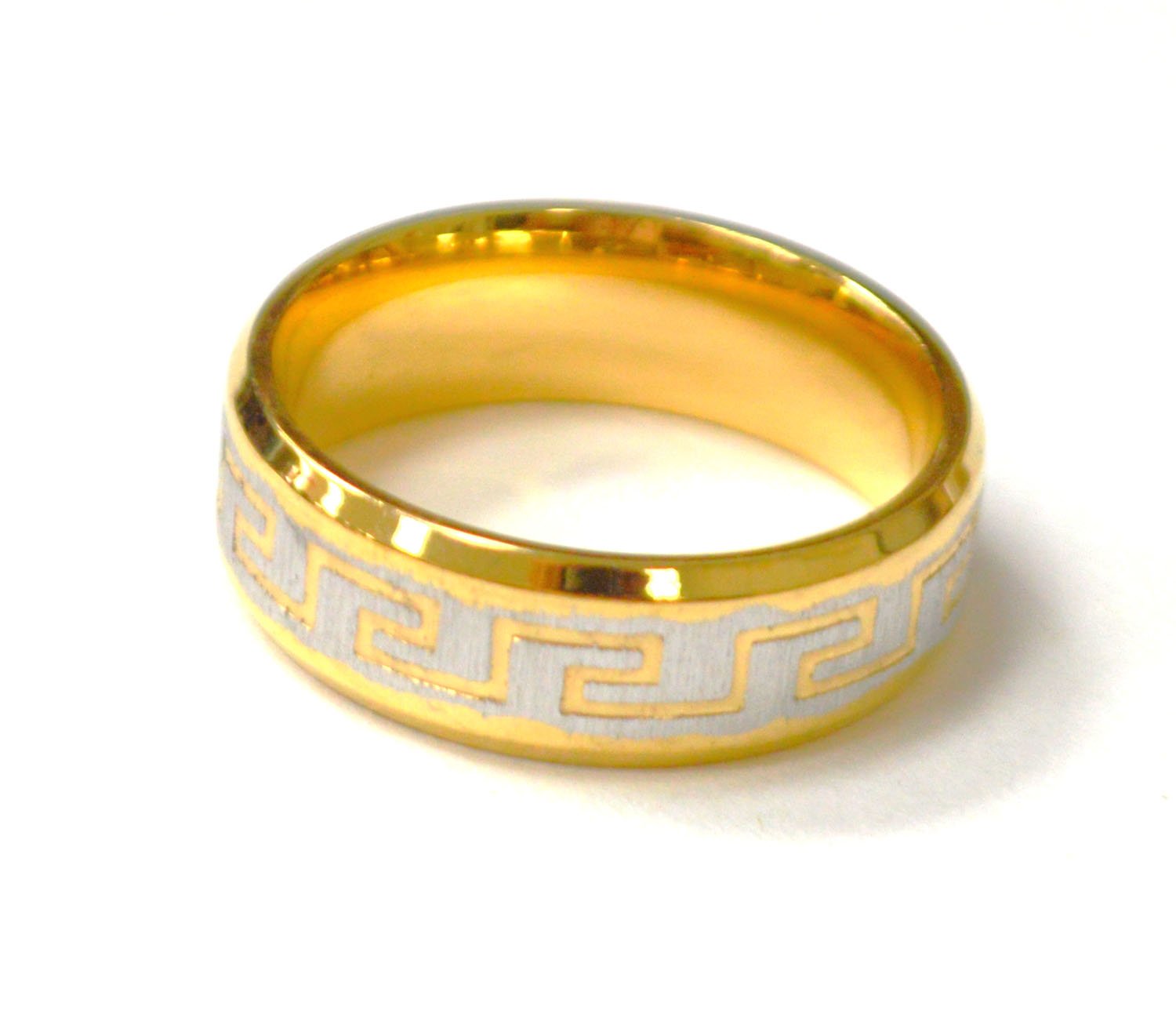 Greek Key Design Gold IP Plated Ring 81-1619G