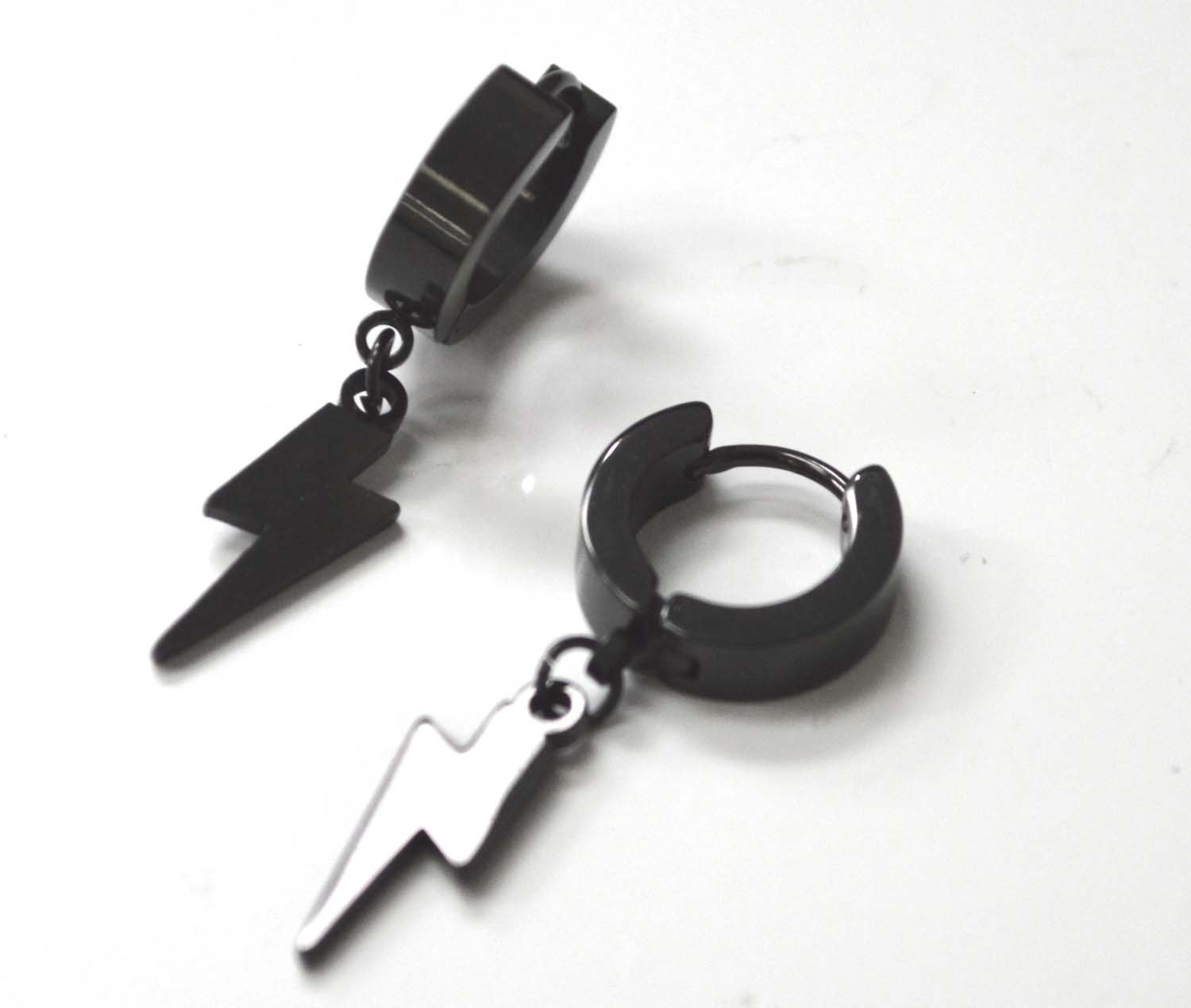 Lightning Bolt Black Plated Huggies Earring 83-793B-4