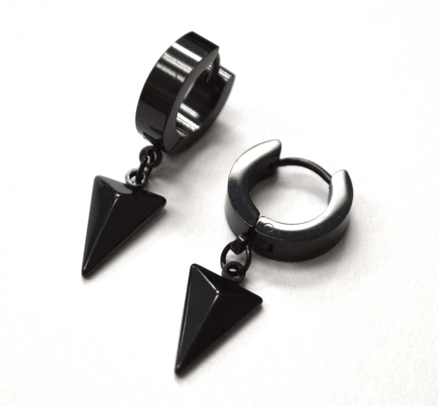 Spike Dangling Black Plated Huggies Earring 83-834B