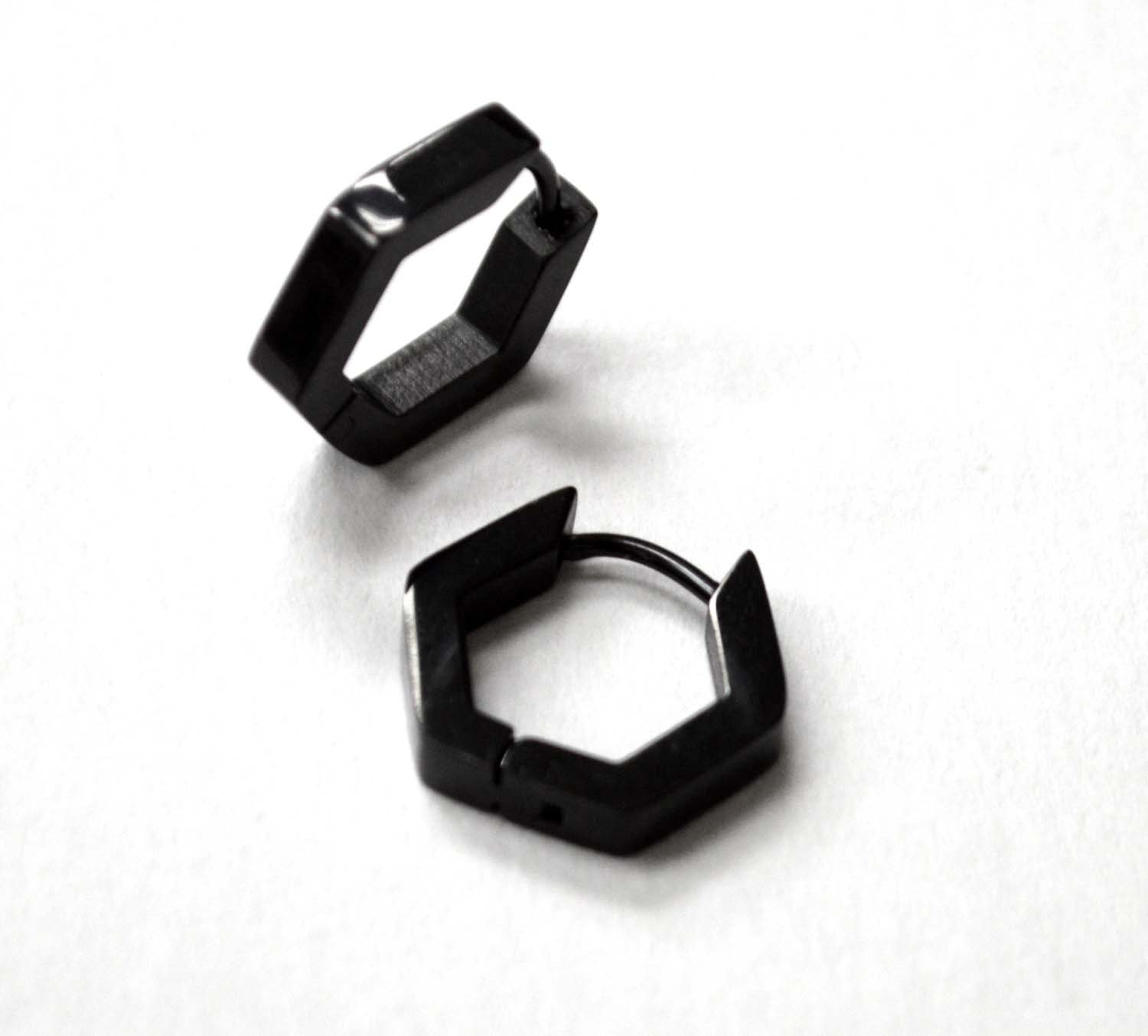 Octagon Shape Hoops Earrings Black Plated  83-785B