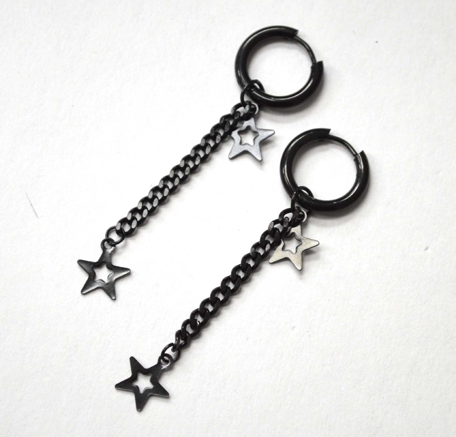 Stars Black Plated Hoops Earrings 83-882B
