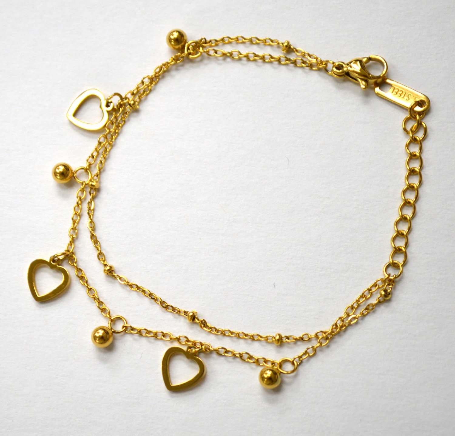 Dangling Heart Gold IP Plated Bracelet 84-1860G