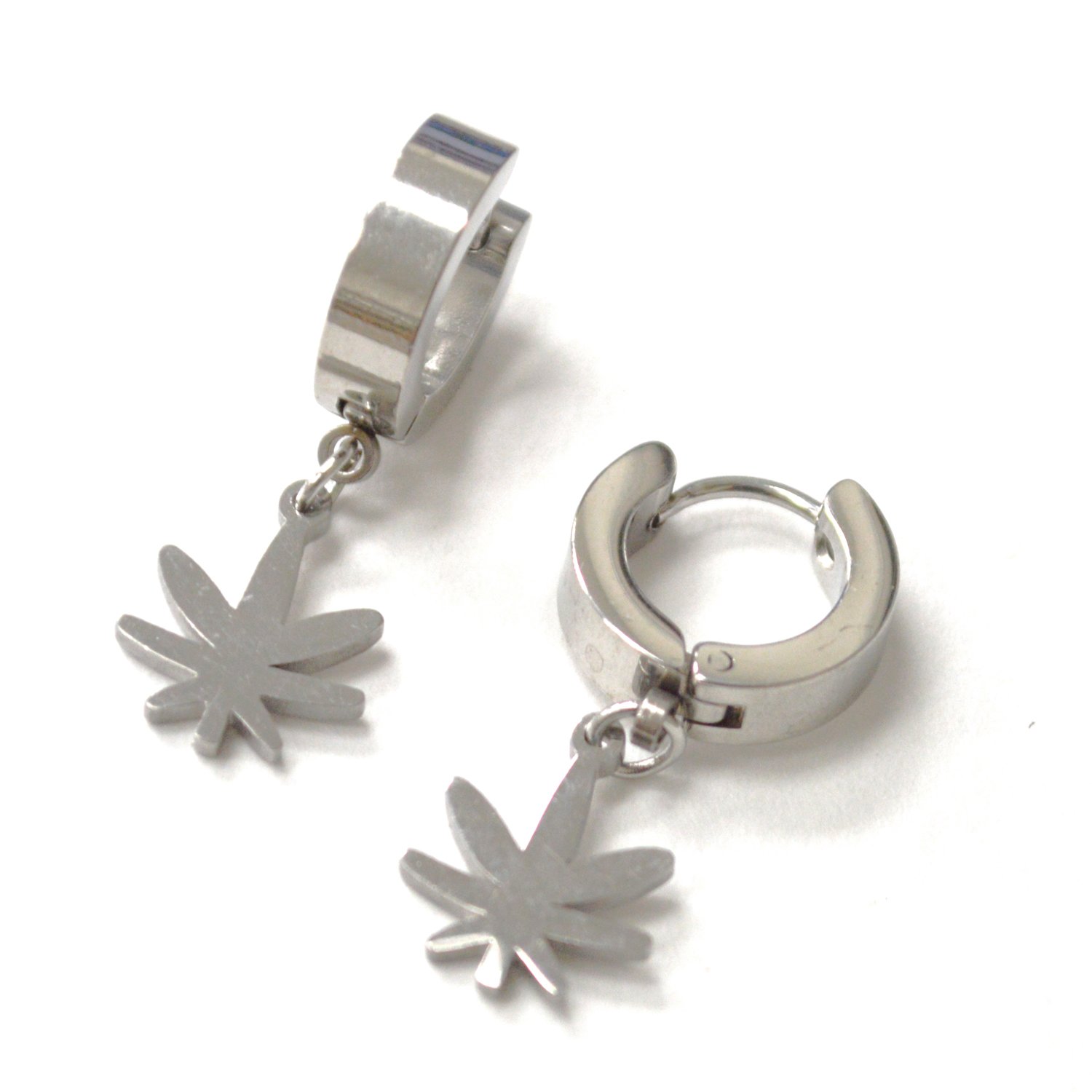 Marijuana Leaf Huggies Stainless Steel Earrings 83-754S