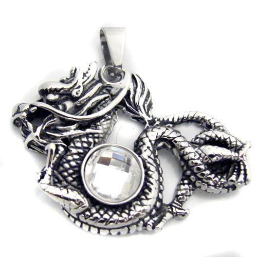 Dragon With Clear Stone Pendant(45x33mm) 86-676 Clr