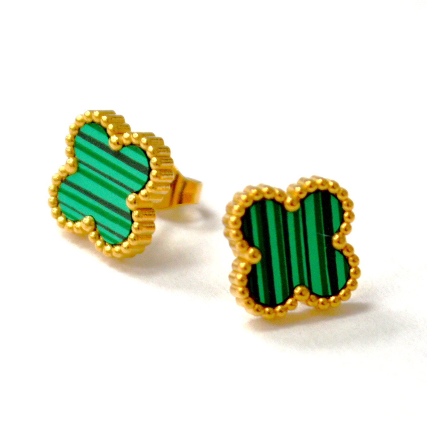 Vintage Clover Leaf Gold IP Plated Earrings 83-962G-Green