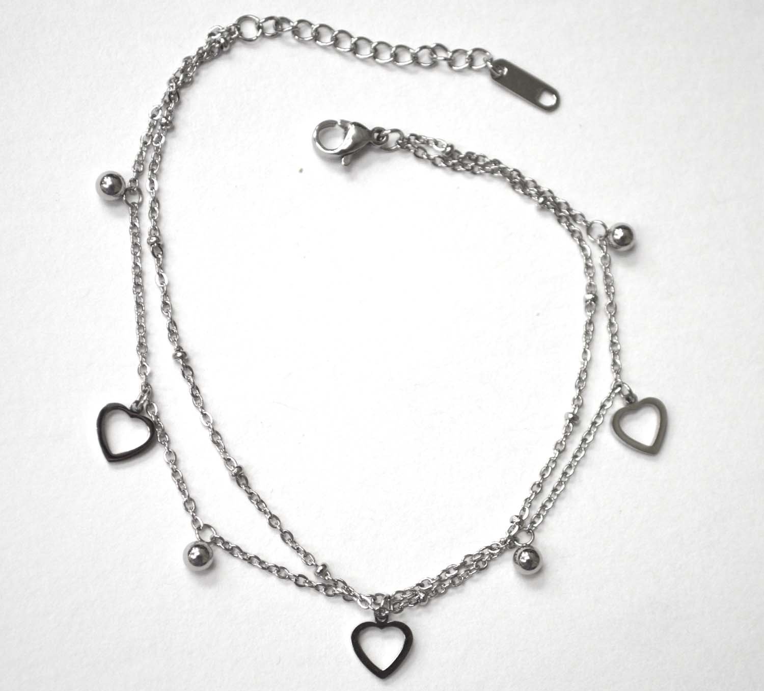 Open Heart Bead Stainless Steel Anklet 82-209S