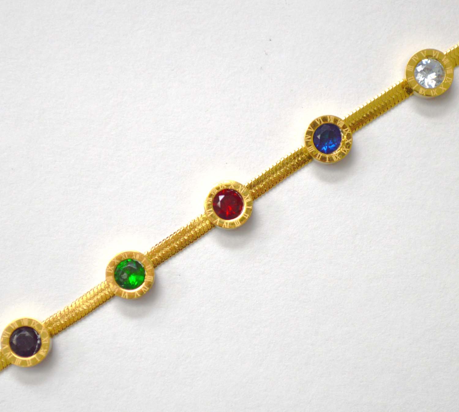 Designer Inspired Multi color Stones Gold Plated Bracelet 84-1827G