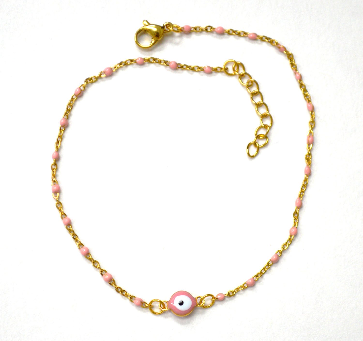 Beaded Eye Gold IP Plated Anklet 82-223G Pink (5/pkg)